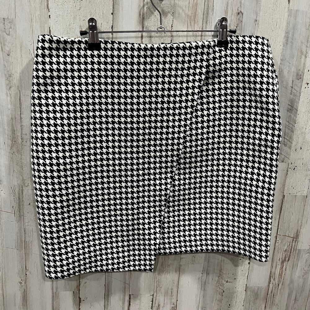 H&M Wool Blend Houndstooth Straight Mini Skirt Black/White Checkered Womens 12